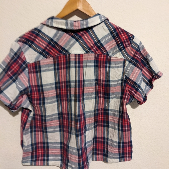 Plaid Topshop Short Sleeve Boxy Crop Top sz M (8) - Picture 2 of 6